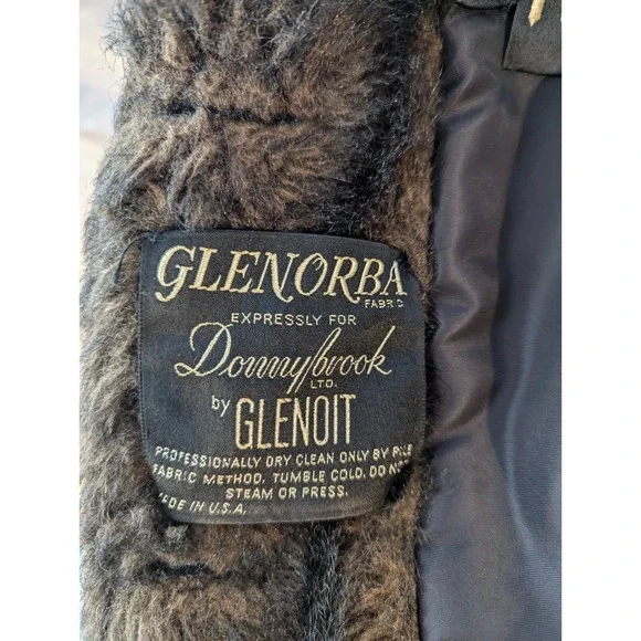 Vtg Glenorba Glenoit Faux Fur Coat Womens Black Brown Trim Winter Cozy Retro USA - Picture 3 of 16